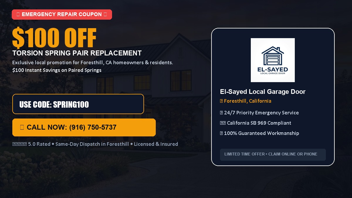 $100 OFF Heavy-Duty Torsion Spring Pair Replacement in Foresthill, CA