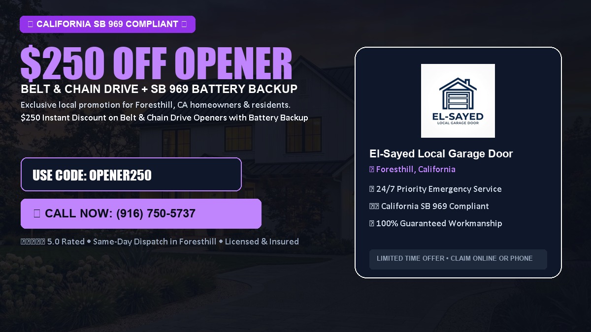 $250 OFF Smart Garage Door Opener Installation (Belt & Chain Drive with California SB 969 Battery Backup) in Foresthill, CA